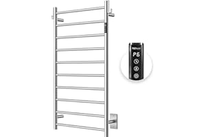 P&Bhusri Heated Towel Rack for Bathroom,Wall Mounted Electric Towel Rack with Timer and LED Indicator, 10-Bar Towel Warmer, Stainless Steel Brushed, Hard-Wired/Plug-in