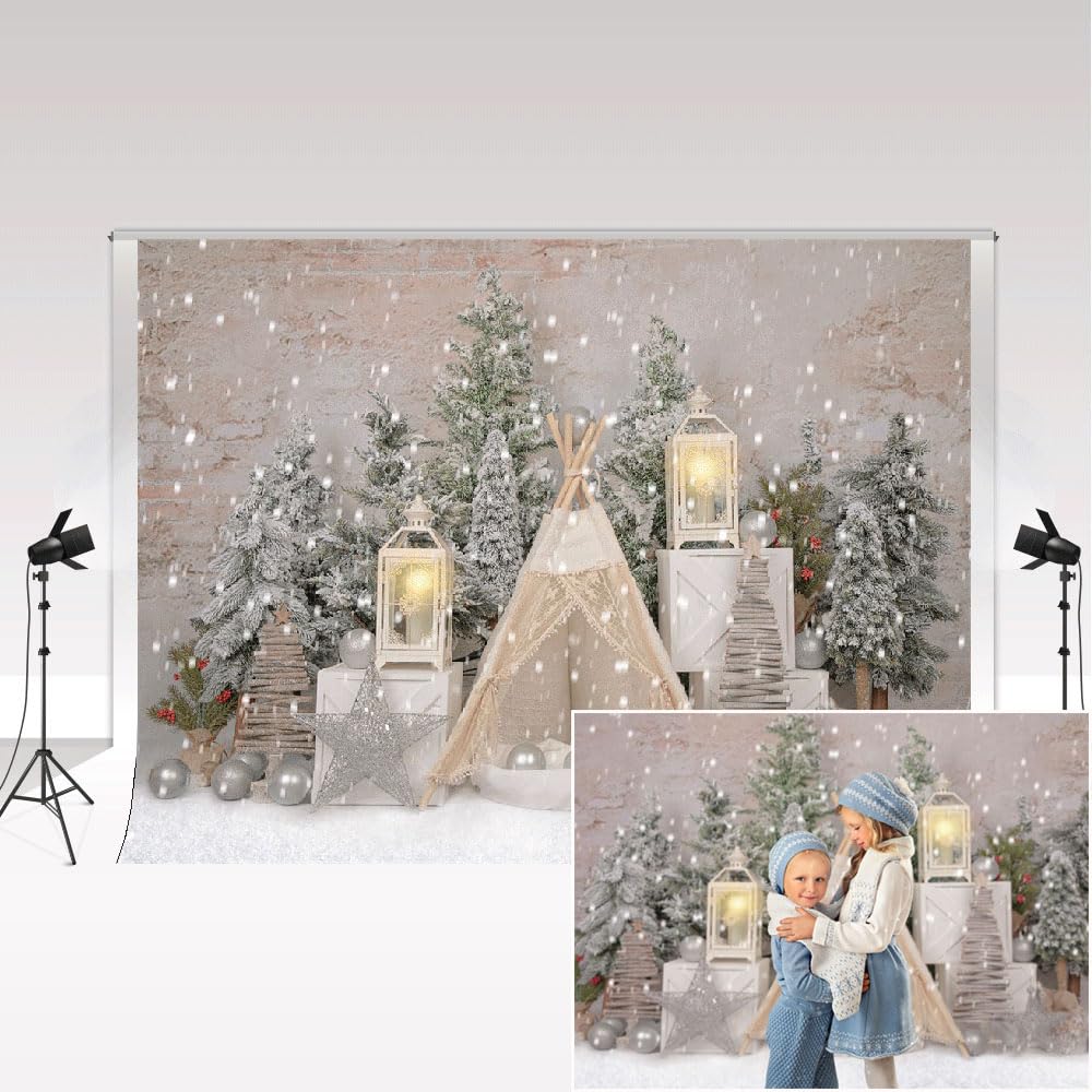 Kate Merry Christmas Theme Photo Backdrop Xmas Tree Tent Snowflake Photography Background for Photoshoot Family Party Kids Background Photo Studio Props 7x5ft/2.2x1.5m
