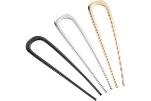 BEoffer French Hair Pin 3PCS Metal Hair Pins for Women Elegant French Twists, Buns and Updos with No Hair Damage, U-shaped French Pin Great Hold and Comfortable Keeps Hair in Place (Gold Black Silver)