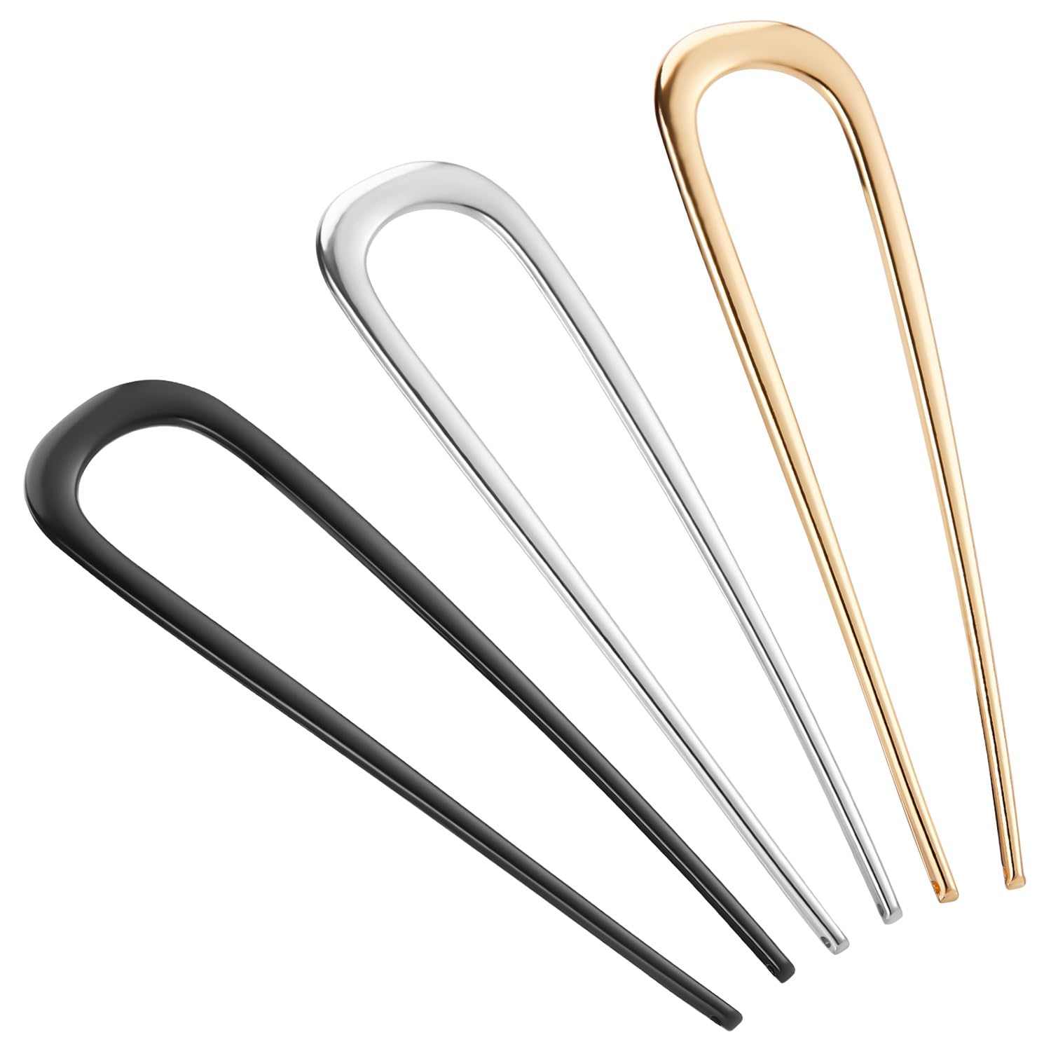 Photo 1 of ****** ONLY 2 **** BEoffer French Hair Pin 3PCS Metal Hair Pins for Women Elegant French Twists, Buns and Updos with No Hair Damage, U-shaped French Pin Great Hold and Comfortable Keeps Hair in Place (Gold Black Silver)