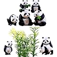 Ymeibe 8 PCS Solid Panda Figurines Set with 10 Bamboo Trees Cake Topper DIY Kits Realistic Cute Panda Ornament Birthday Party Decorations Supplies