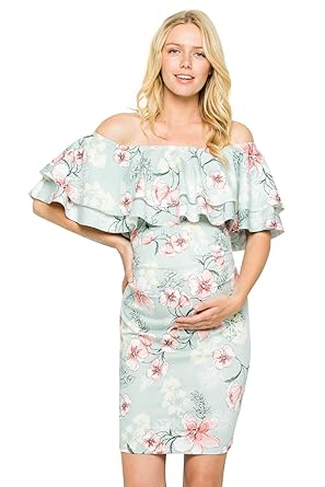 My Bump Double Layer Ruffle Maternity Dress Fitted Off Shoulder Baby