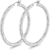 DAZLIME Hoop Earrings for Women,Hammered Silver Earrings Lightweight Hypoallergenic Oversize Silver Earrings,Stylish and Sophisticated Thick Hoop Earrings Hoop Earrings Summer Vacation Travel Essentia