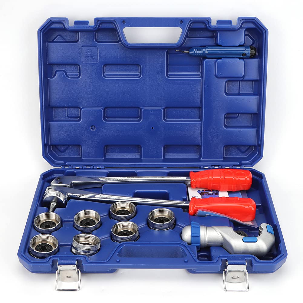 Hyuduo Manual Pipe Flaring Tool for Copper, Brass & Aluminum Tubes HVAC Flaring Kit with Expander Heads, Pipe Cutter & Trimmer for Refrigeration and Household Appliances