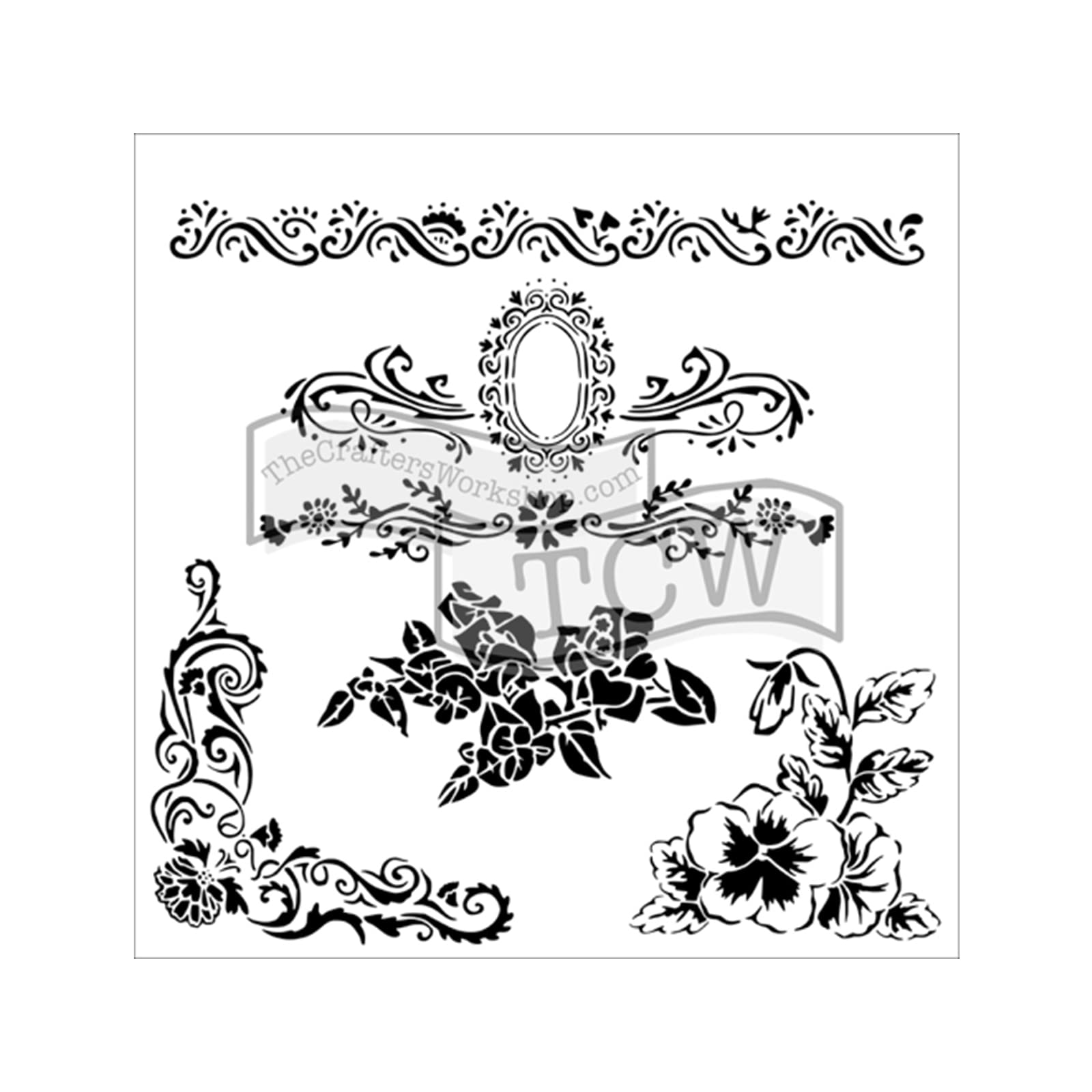 The Crafters Workshop "Floral Flourish" Stencil, Transparent, 6 x 6-Inch (18 x 16 x 0.1 cm)