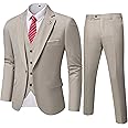 MY'S Men's 3 Piece Slim Fit Suit Set, One Button Solid Jacket Vest Pants with Tie
