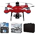 KY102 Drone with Screen Controller with SD card, Brushless Motor, Optical Flow Localization, Active Obstacle Avoidance, 2 batteries, One Key Take Off/Landing. (2 batteries - Red)