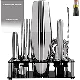 Professional Cocktail Shaker Set with Stand Cocktail Recipes, 15-Piece 750/600ml Bartender Kit, Bar Sets Bartending Kit Bar Tool Set 25/20oz Boston Shakers, Jigger, Muddler (Silver)