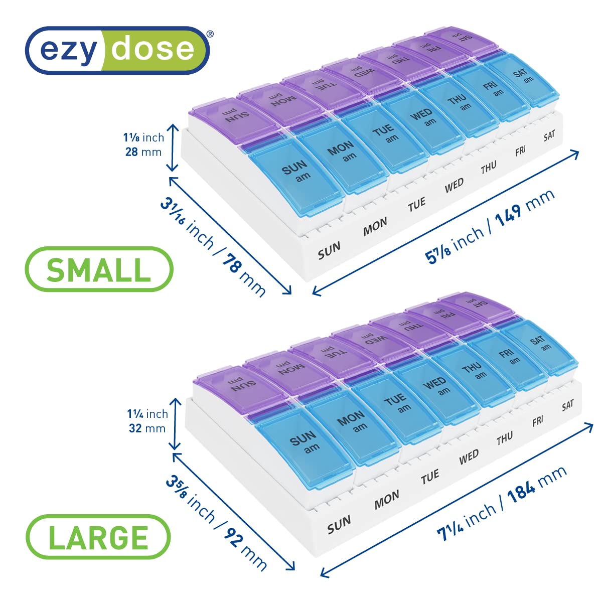 Ezy Dose Weekly AM/PM Travel Pill Organizer and Planner │ Removable AM/PM Compartments │ Great for Travel (Small)