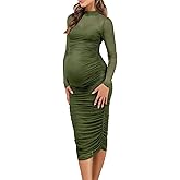 Dedysler Maternity Mesh Bodycon Dress for Wedding Guest Sexy Mock Neck Baby Shower Long Sleeve Pregnancy Clothes with Zipper