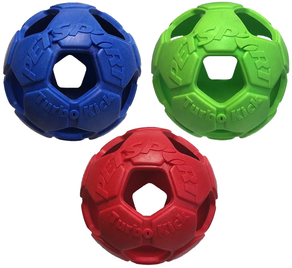 PetSport 4" Turbo Kick Soccer Ball Dog Toy (3 Pack) | Vanilla Scented Super Durable TPR Rubber | Ultra Strong & Bouncy | Play Fetch with Your Pet, Colors Will Vary