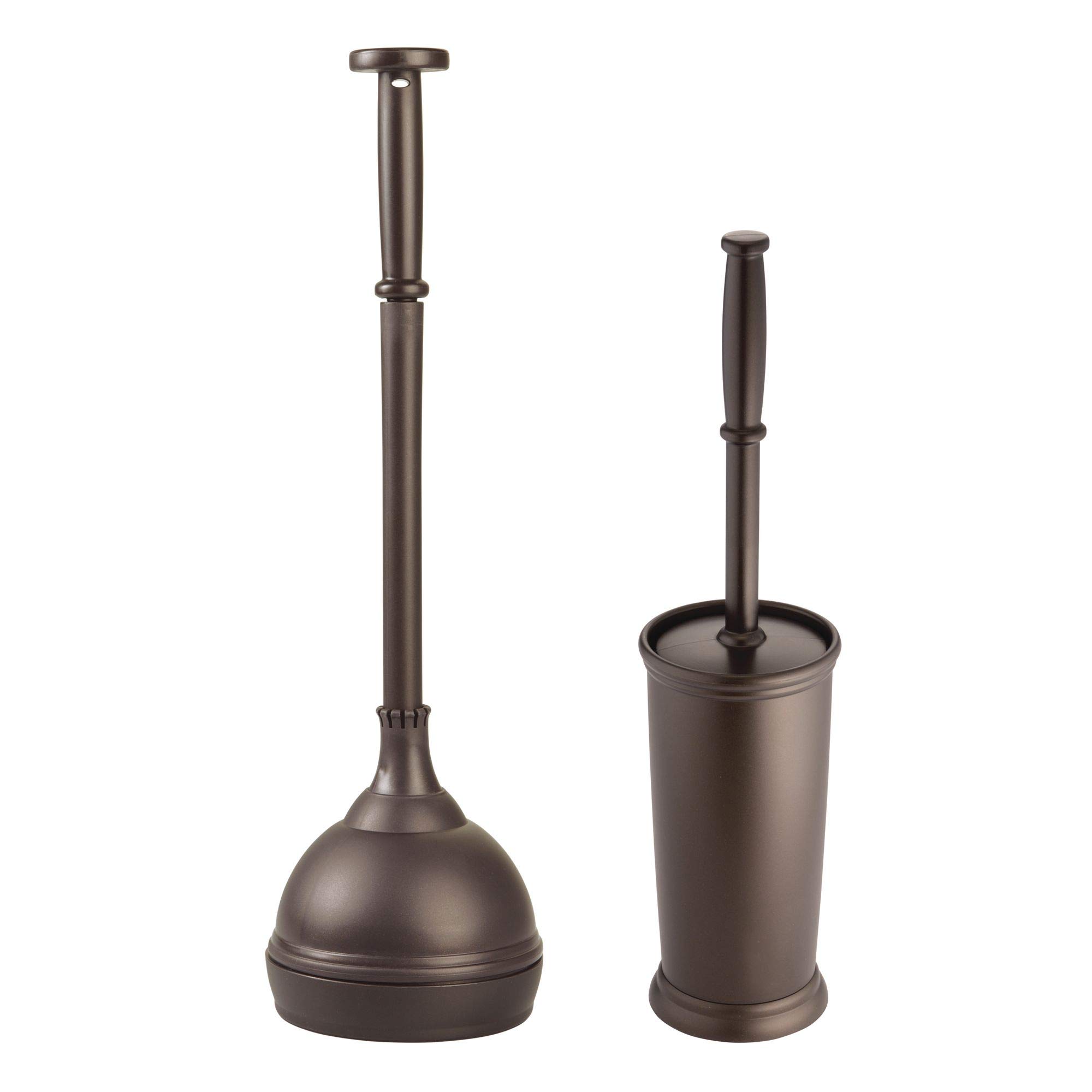 mDesign Bathroom Toilet Bowl Brush and Plunger Set of 2, Bronze