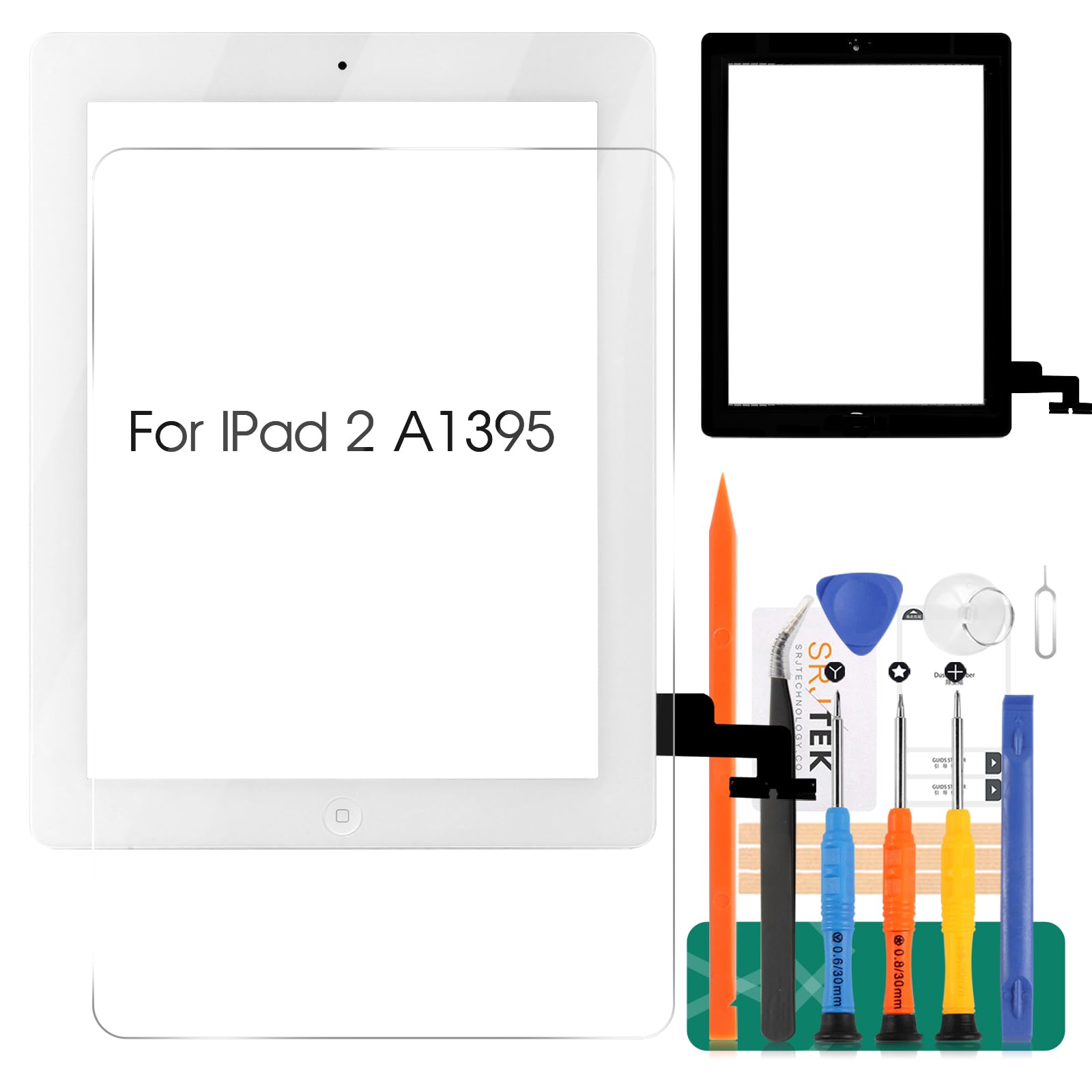 For IPad 2 Touch Screen Digitizer Glass Replacement,For iPad 2 2nd Gen A1395 A1396 A1397 Touch Display Panel Repair Parts Kit,with Tempered Glass+Tools+Home Button(Not include LCD) (White)
