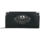 FAYZSOWSR Skull Long Ladies Wallet, Zipper Around Wallet Large Capacity Wallets for Women Credit Card Wallet (Black)