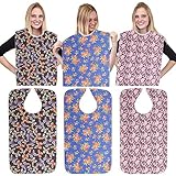 3 Pack Adult Bib for Eating Washable Reusable Waterproof Clothing Protector Backing Mealtime Clothing Protector Adult Aid Apron (Butterfly/Red Rose/Pink Flower)
