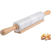 SIPARUI Marble Rolling Pin with Wooden Cradle Thick Handle Set for Baking,18.5 inch Premium Quality Polished Roller for Pizza