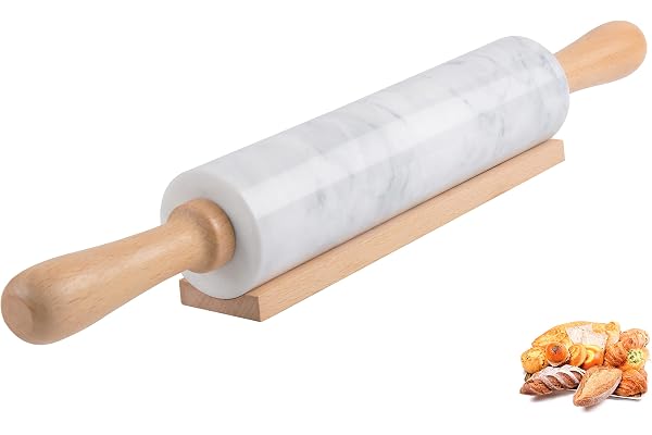 SIPARUI Marble Rolling Pin with Wooden Cradle Thick Handle Set for Baking,18.5 inch Premium Quality Polished Roller for Pizza