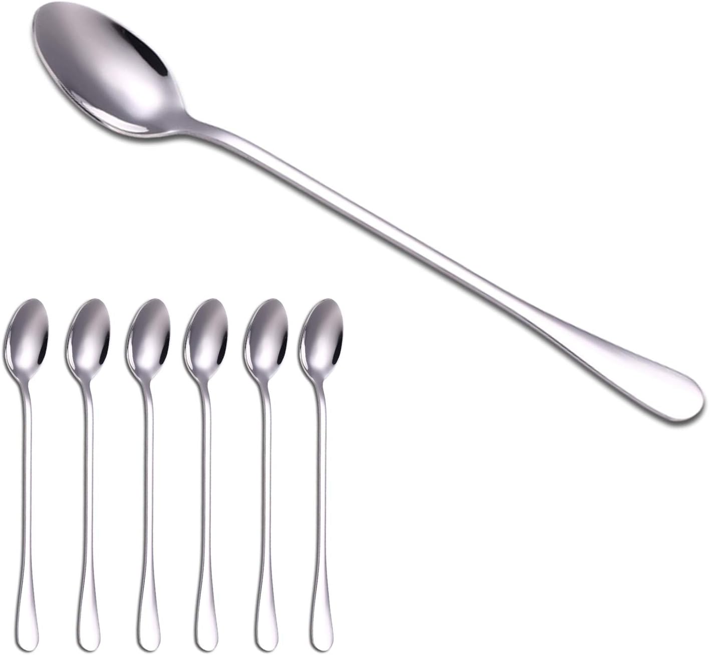 VUL Latte Spoons, Set of 6 Long Handle Spoons, Stainless Steel Coffee Spoons Tea Tpoon Ideal for