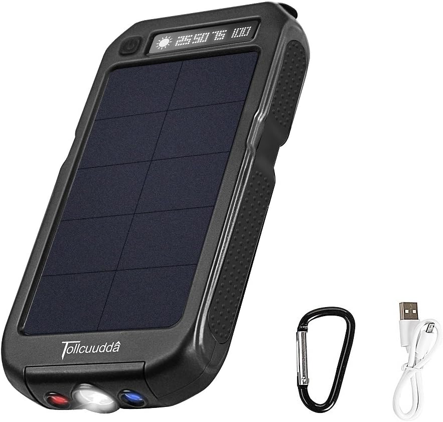 Tollcuudda Solar Charger 12000mah Portable Charger Solar Power Bank with 2 USB Port, 3 Led Flashlight and Led Screen, External Power Pack For iPhone iPad Kindle and Android Mobile Phone (Black)