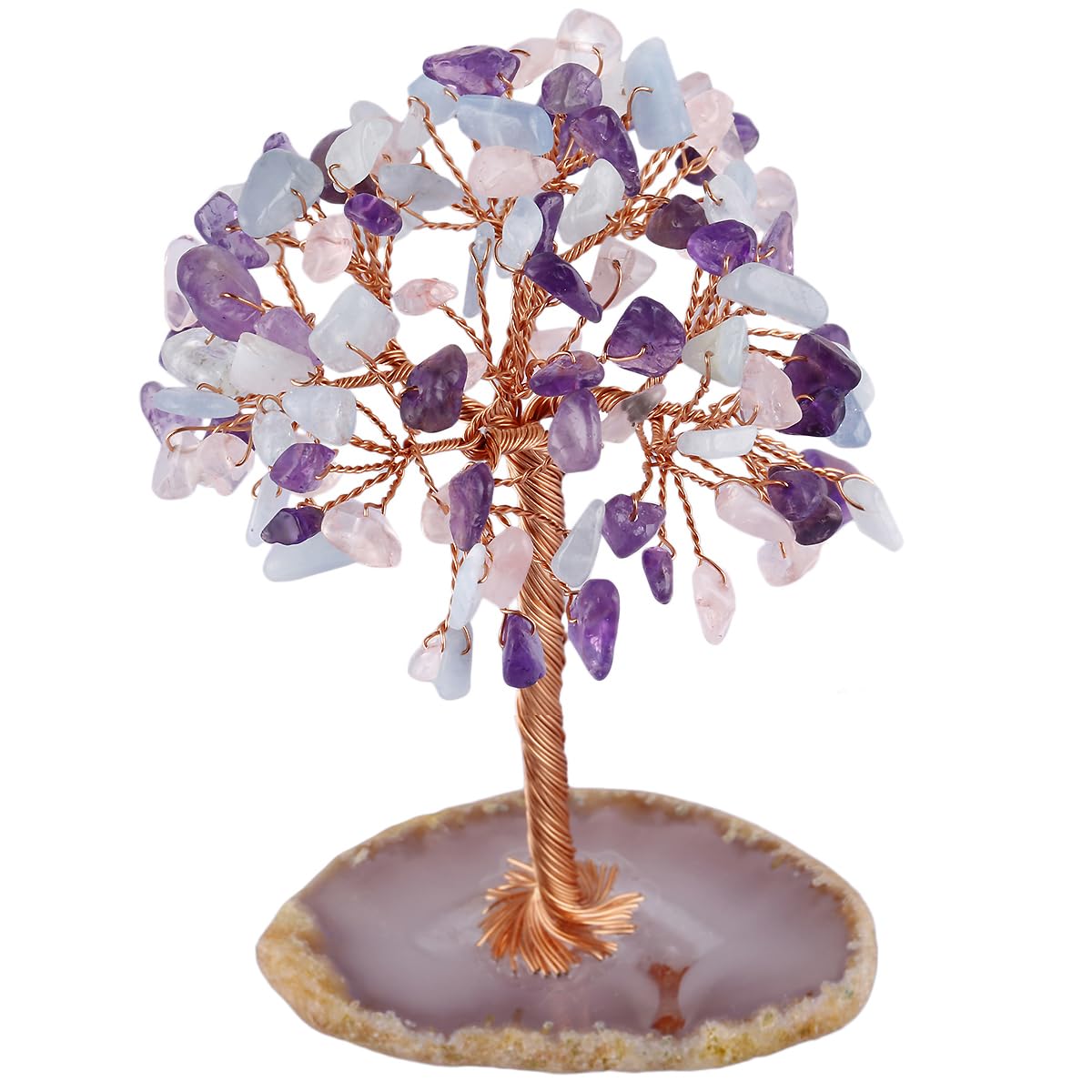 Nupuyai Colourful Crystal Tree for Home, Fengshui Bonsai Money Tree Wealth and Good Luck Office Decor, Agate Slice Base