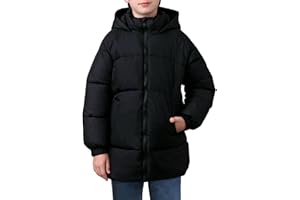 uideazone Boys' Winter Coat Medium Length Warm Hooded Puffer Jacket Down-like Cotton Waterproof Outwear 5-12Y