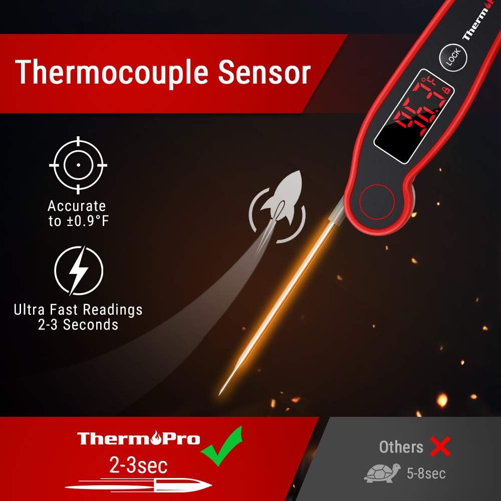 ThermoPro TP19 Waterproof Digital Meat Thermometer for Grilling with Ambidextrous Backlit & Thermocouple Instant Read Thermometer Kitchen Cooking Food Thermometer for Candy Water Oil BBQ Grill Smoker: Kitchen & Dining
