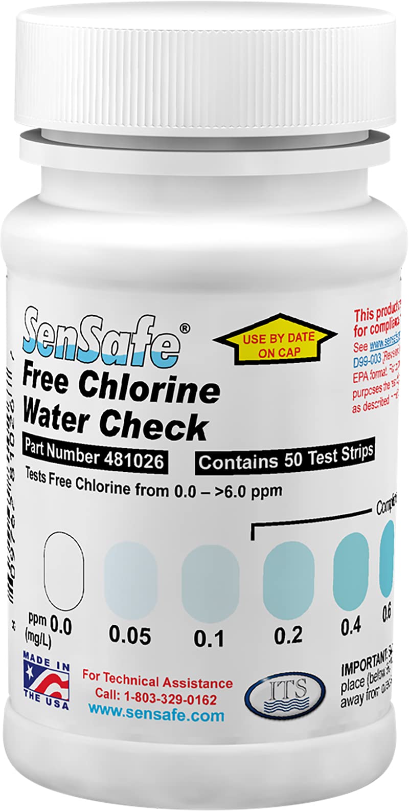 Industrial Test Systems Sensafe Free Chlorine Water Check Test Strips - Epa Approved