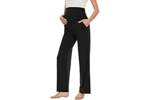 Ecavus Women's Maternity Wide/Straight Versatile Comfy Palazzo Lounge Pants Stretch Pregnancy Trousers with Pockets