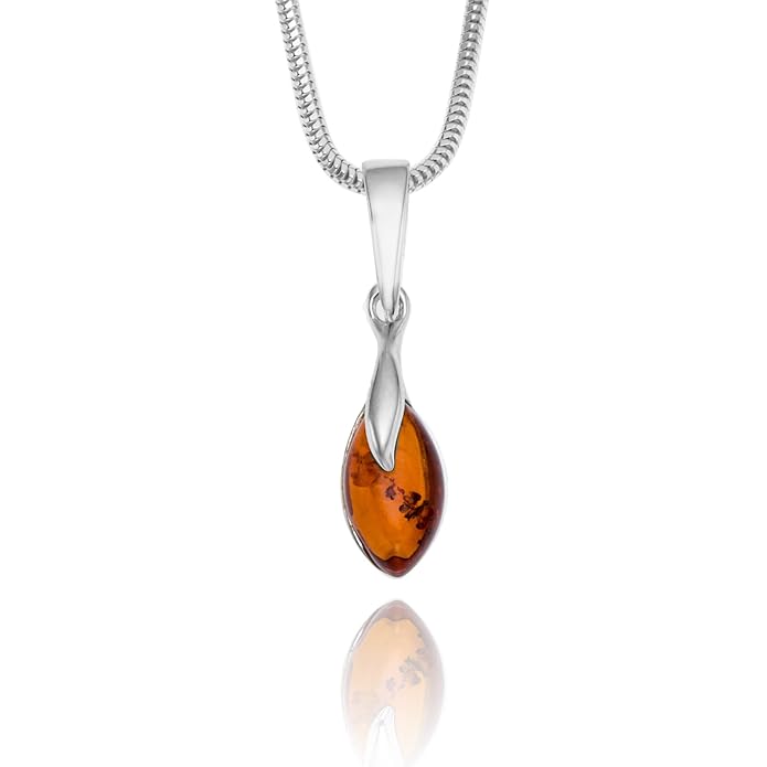 Copal Damen Bernstein-Kette Silber Tropfen-Anhänger Honigfarben Längen-verstellbar Geschenkbox Geburtstags Geschenk für Freun