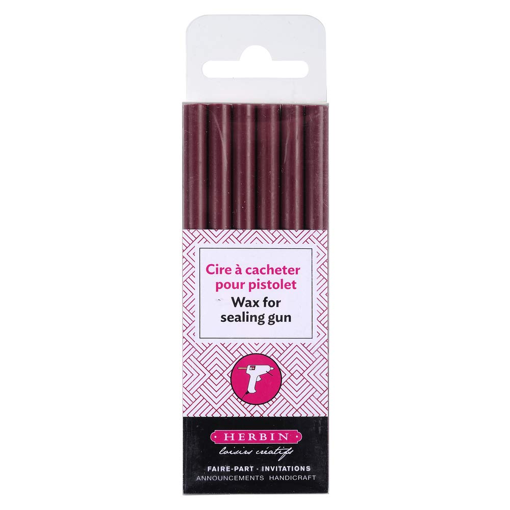 Jacques Herbin 35826T - Pack of 6 Sticks of Special Sealing Wax Sticks - Made for Wax Guns - Burgundy - Manufactured in France - Creative Art Tool - Leisure