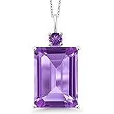 Gem Stone King 925 Sterling Silver Gemstone Birthstone Pendant Necklace for Women | Emerald Cut 18X13MM and Round 4MM | With 18 Inch Chain | Fine Jewelry for Her Mom Wife