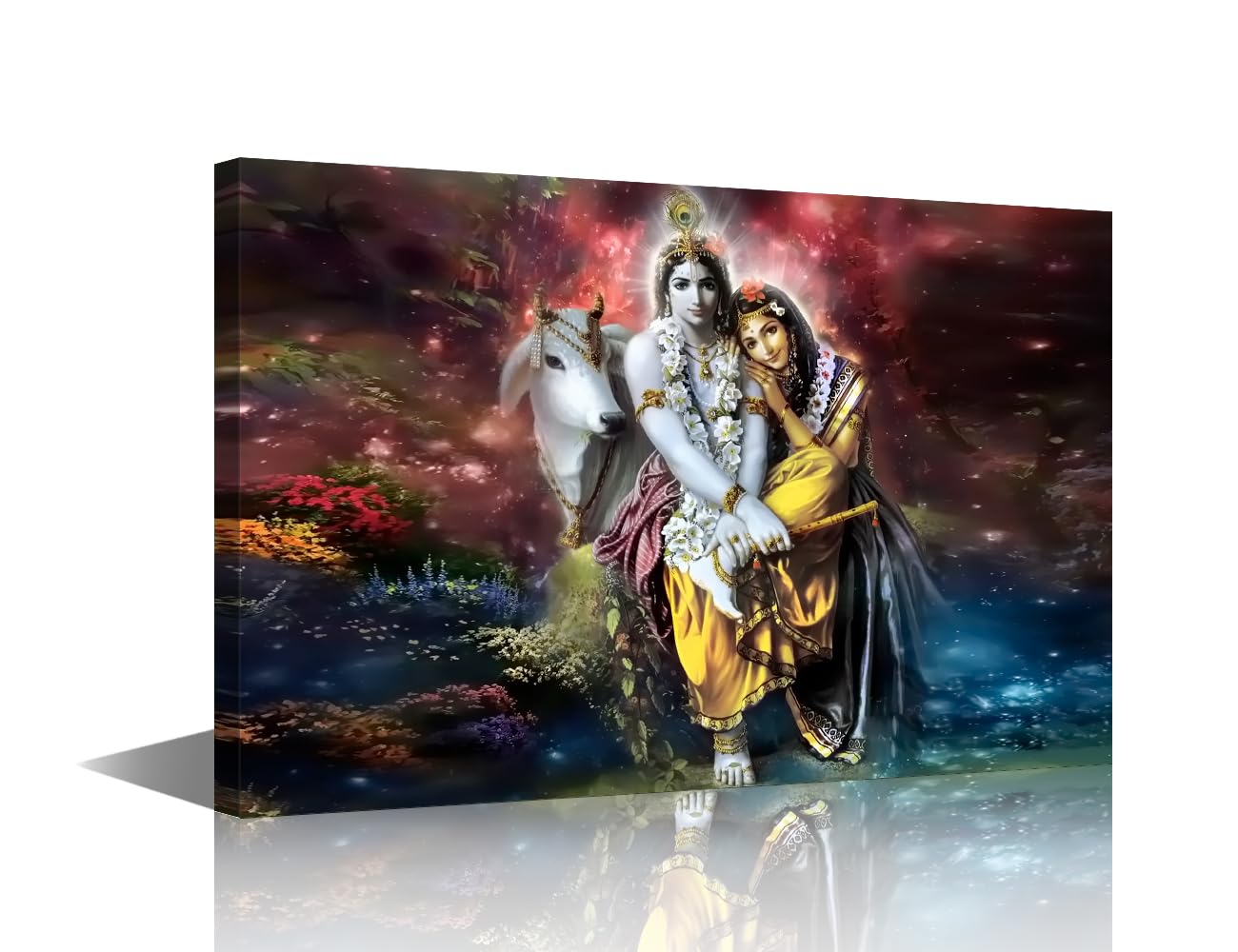 TISHIRON Lord Krishna Canvas Hinduism Cultural Pictures Canvas Wall Art Indian Deity in Watercolor Paintings Artwork for Living Room Giclee Wooden Framed Ready to Hang Posters and Prints 24" Wx16 H