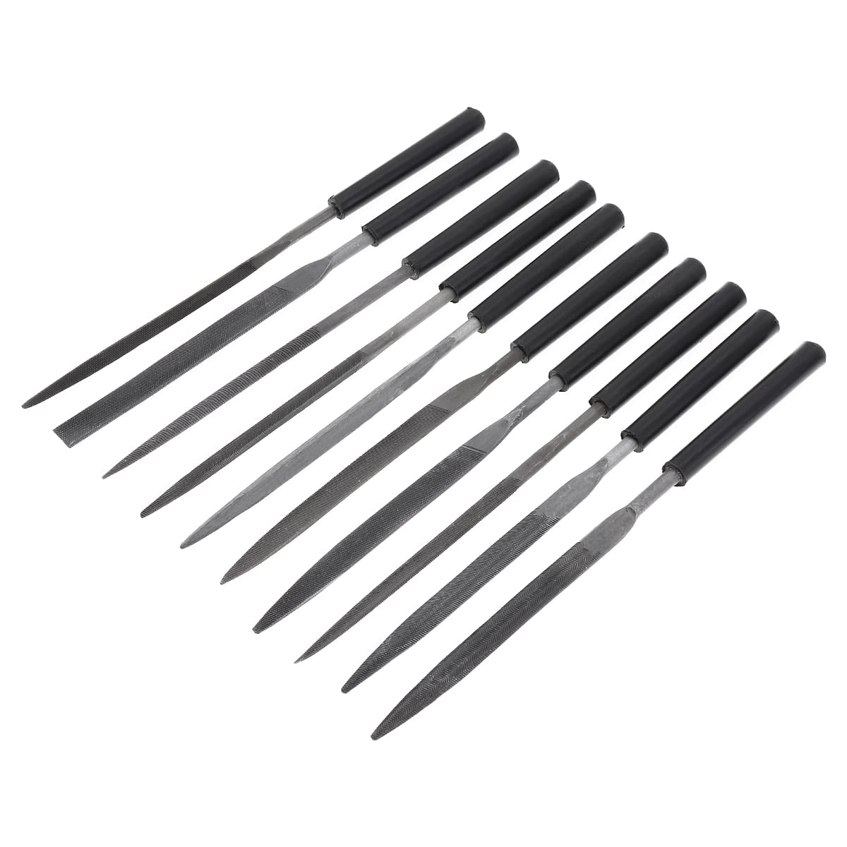 Omninmo 10Pcs Needle File Set - Carbon Steel, Black - 160mm x 4mm x 1mm - Round, Flat, Square, Triangular & More - Ergonomic Handles - Perfect for Jewelry, Metal & Woodworking