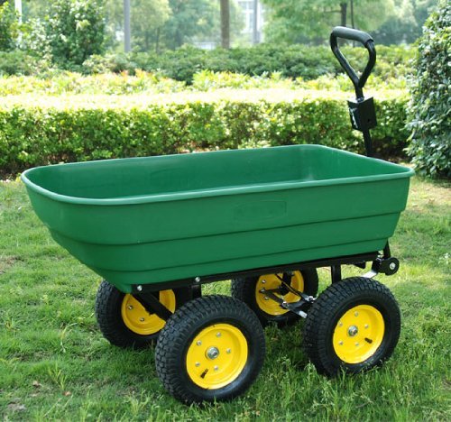 HOMCOM-125-Litre-Large-Garden-Cart-Heavy-Duty-4-Wheel-Trolley-Dump-Wheelbarrow-Tipping-Truck-Trailer-Green