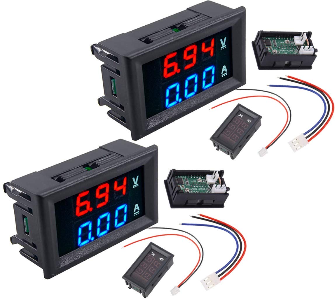 2pcs DC voltmeter ammeter Blue 100V 10A + LED red digital voltmeter double amplifier caliber