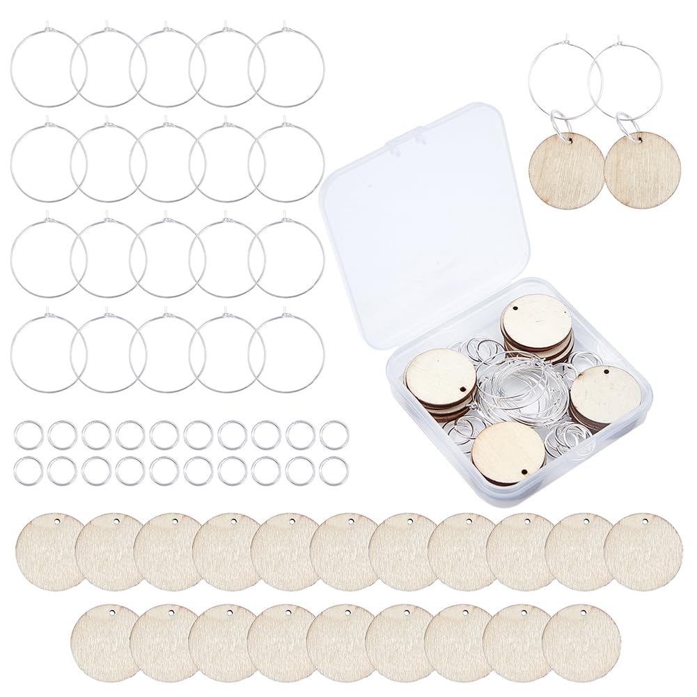SUNNYCLUE 1 Box Wooden Wine Glass Charms Tags Wood Wine Glass Identifiers Markers with 20Pcs Wood Pendants & 20Pcs Hoop Earrings Findings & 20Pc Jump Rings for Party Favors Family Gathering UK