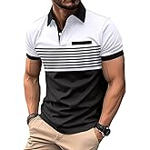 Mens Fashion Color Block Polo Shirts Casual Short Sleeve T Shirt Striped Moisture Wicking Golf Shirts Tops