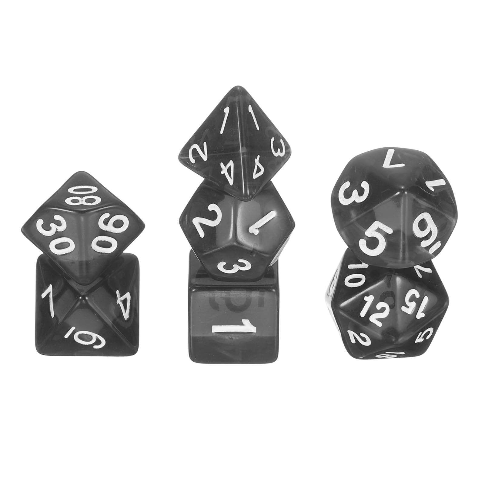 sourcing map Polyhedral Dice Set, 7 Pcs Acrylic Dice for Role Playing Table Games Tabletop Gaming Accessories, Transparent Black