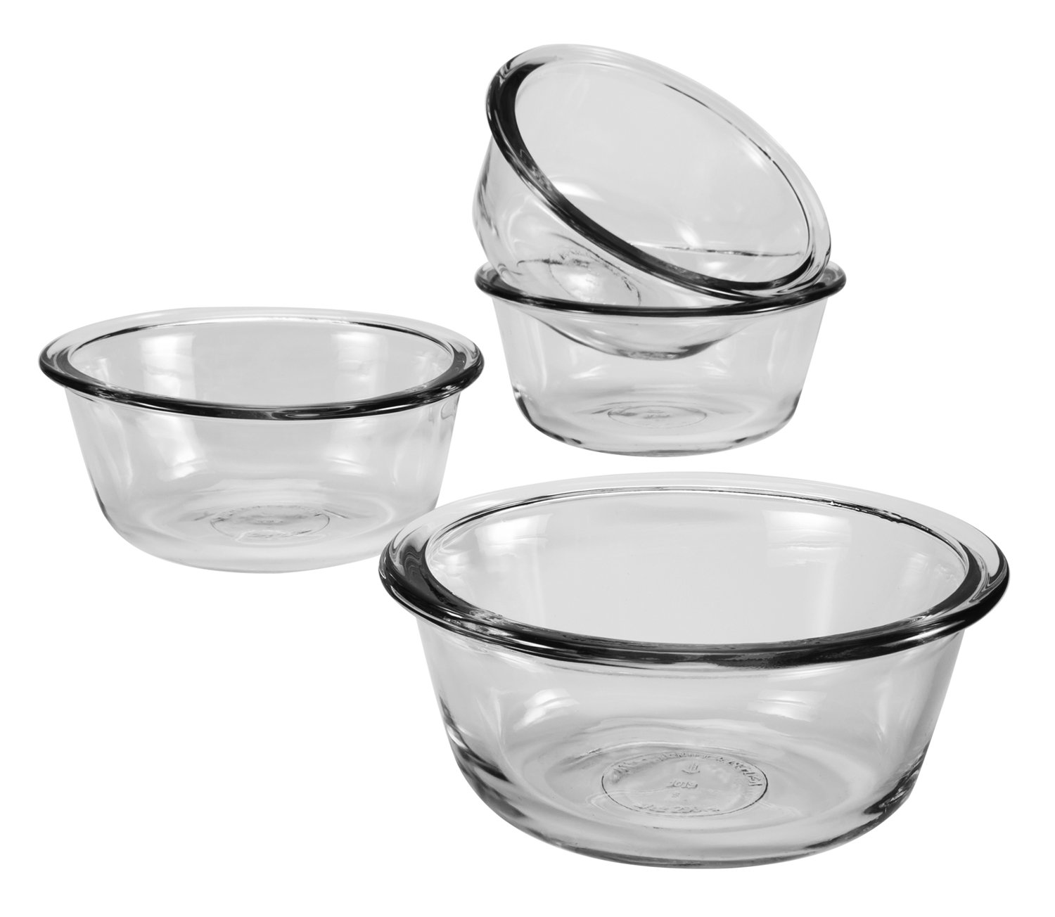 Anchor Hocking Glass Prep Bowls Custard Cups 10 Ounce Set of 4 Mixed