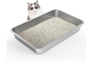 WENBOKMIN Stainless Steel Cat Litter Box, 4in Shallow Litter Box for Senior Cats and Kittens, Extra Large Metal Litter Pan Nonstick Odor Control Anti-Corrosion