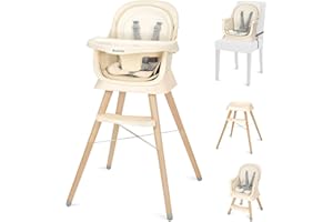 EZEBABY Portable Baby High Chair, High Chairs for Babies and Toddlers with Adjustable Legs, 6-in-1 Convertible to Booster Seat for Dining Table, Toddlers High Chair with Double Cushions - Cream
