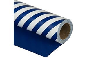 WRAPAHOLIC Reversible Wrapping Paper - Navy and Stripes Design for Birthday, Holiday, Wedding, Baby Shower Wrap - 30 inch x 33 feet