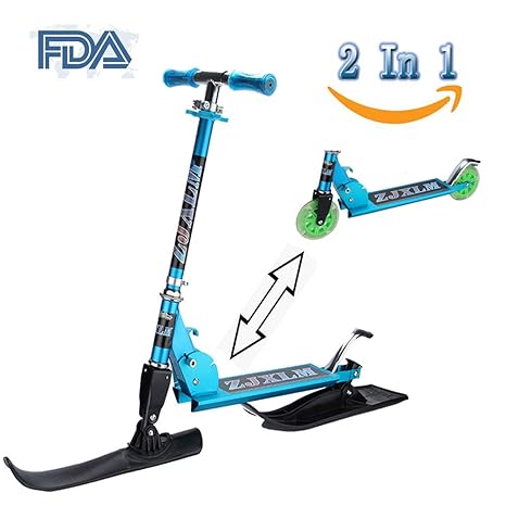 RISILAYS 2 in 1Tretroller Stunt Scooter Household Snow Racer mit Safe Brake Schneeschlitten Snowmobile mit AntiRutschLenker B