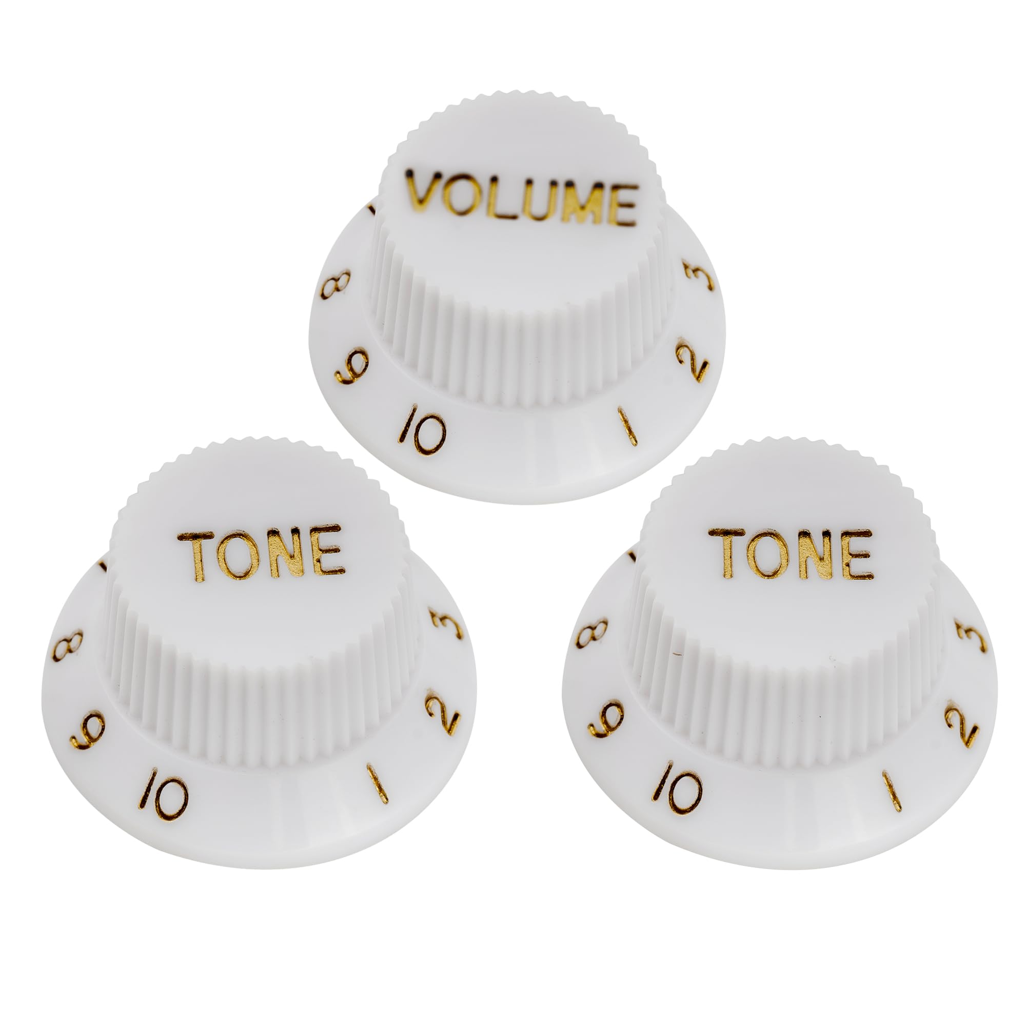 Musiclily Metric Strat Knobs 1 Volume 2 Tone Control Knobs Set for Strat Stratocaster Style Electric Guitar,White — image 1