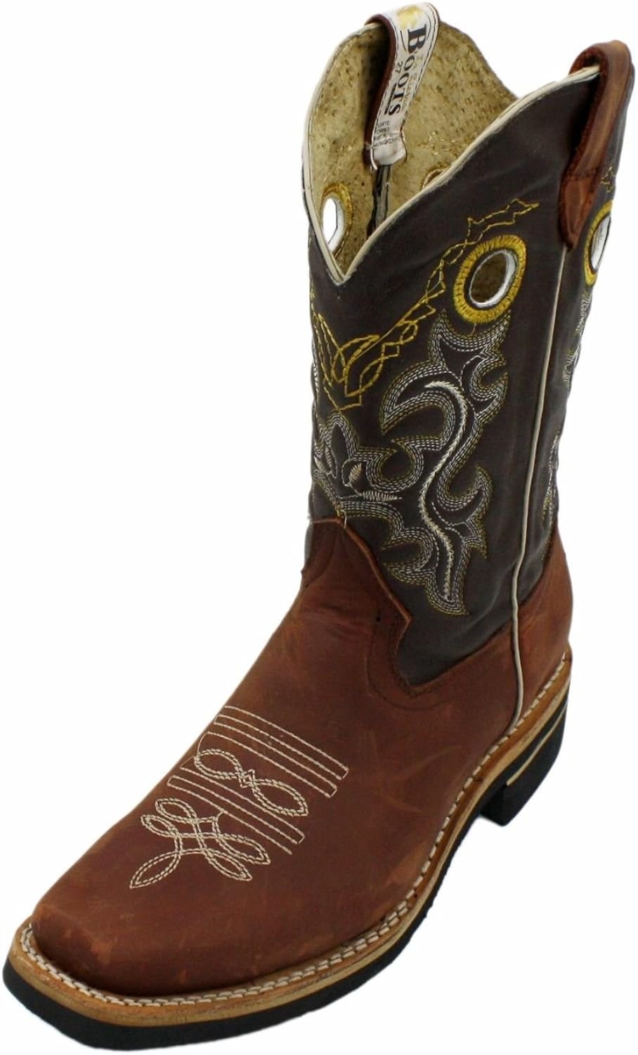 Men Genuine Cowhide Leather Square Toe Western Cowboy