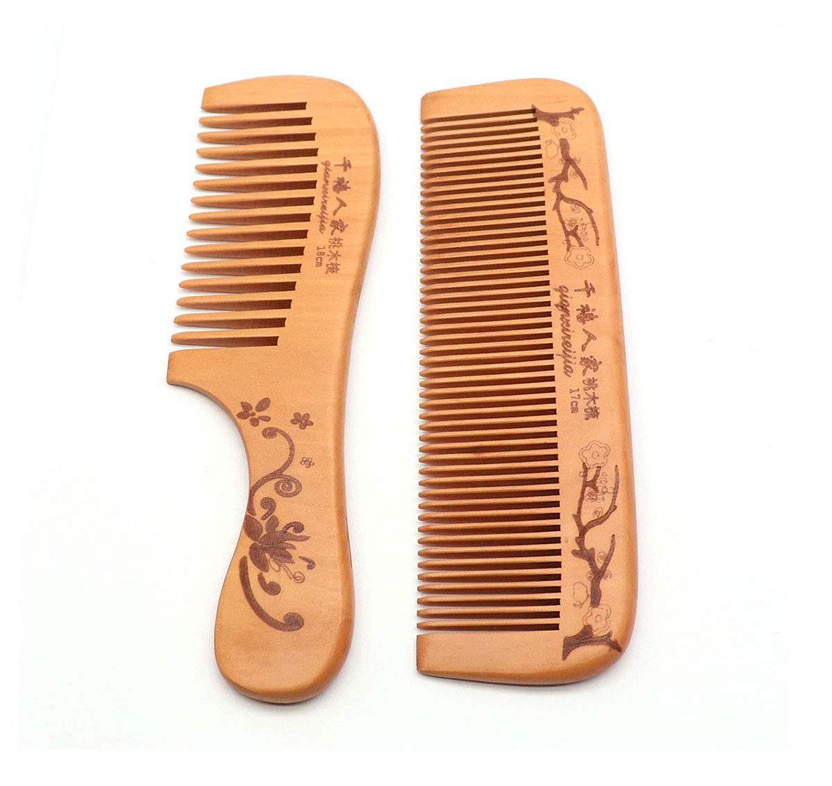 Handmade Wooden Hair Comb for Curly Wide Toothed Wooden Comb, Anti Static and Barrier Free Hand Brushing Beard Hair Suitable for Women, Male Static Natural Wood Sandalwood Comb (2PCS/B)