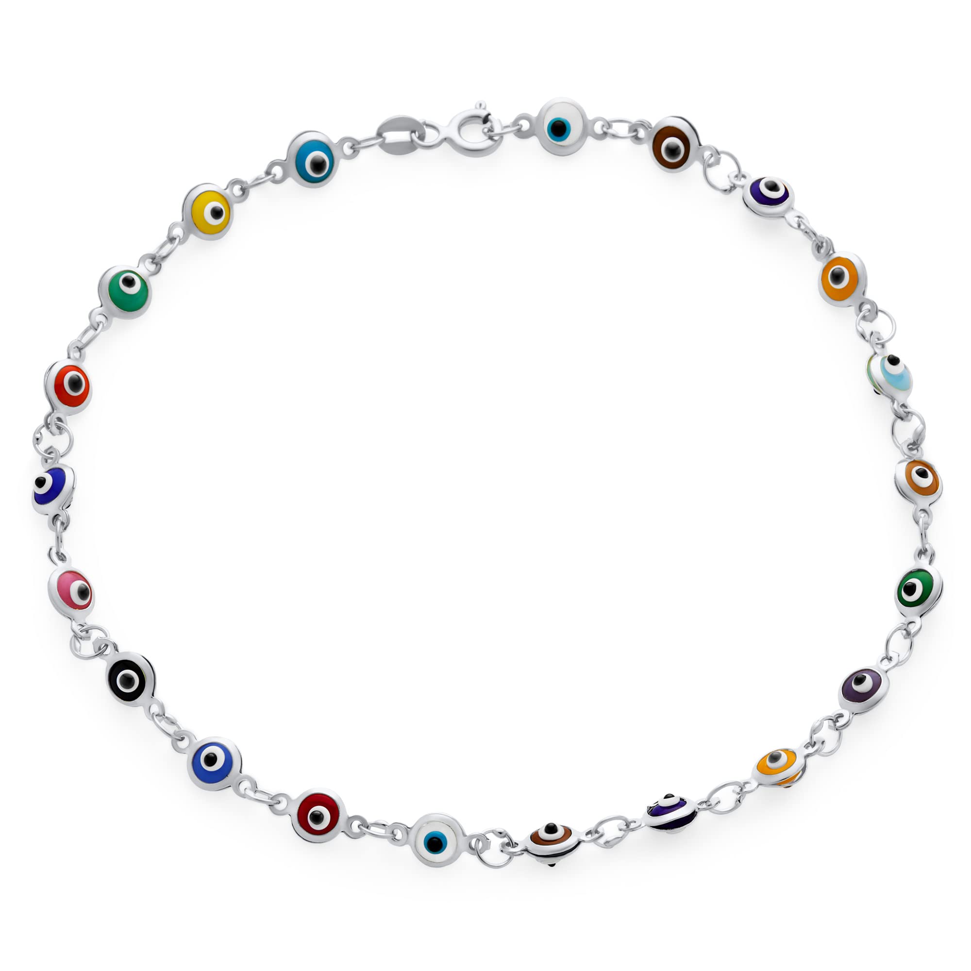 Bling Jewelry Protection Amulet Turkish Multi Color Charm Slender Evil Eyes Anklet Link Ankle Bracelet For Women Teen .925 Sterling Silver 10 Inch — image 1
