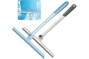 WONDAY Shower Squeegee for Shower Doors, Shower Squeegee for Glass Doors, Bathroom, Mirrors, Squeegee for Windows Cars and Tile Walls, Silicone Handle Shower Squeegee 12 Inch (Grey+Blue，2Pack)