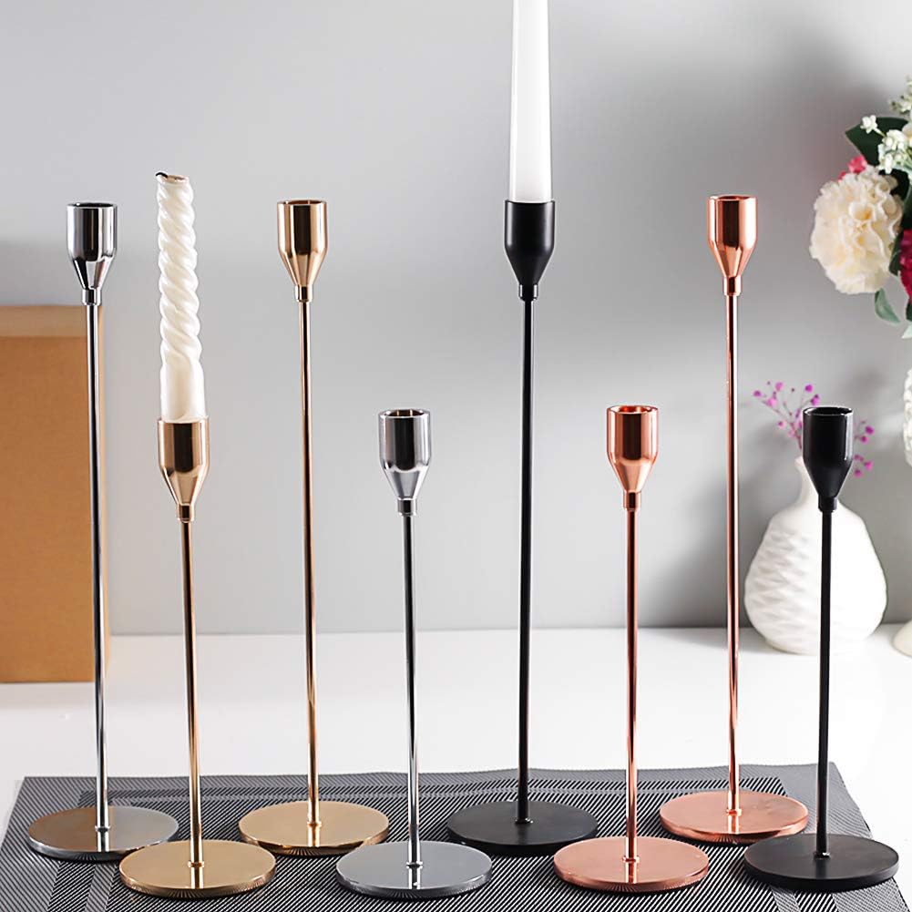 SUJUN Matte Black Candle Holders Set of 3 for Taper Candles, Decorative Candlestick Holder for Wedding, Dinning, Party, Fits 3/4 inch Thick Candle&Led Candles (Metal Candle Stand): Home & Kitchen