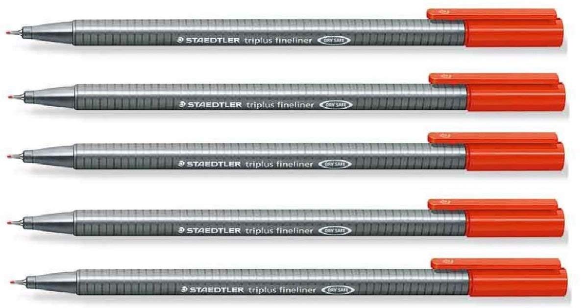 STAEDTLER 334 Triplus Fineliner Superfine Point Pens - 0.3mm - Red Ink (5)
